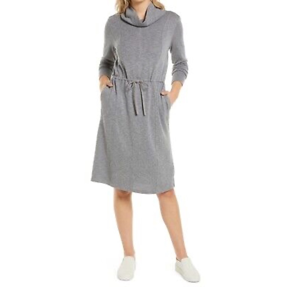 Caslon Women’s‎ Funnel Neck Dress Long Sleeve Knit Tie Waist Gray Size XS